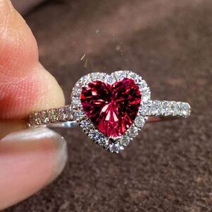 Red Heart Cubic Zirconia Ring, Red Heart Ring, Valentines Day Gift